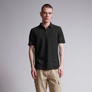 Escape Black Melange Knit Textured Short Sleeve Polo